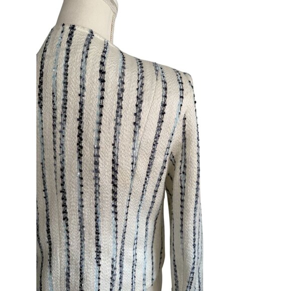 LUCY PARIS Cream Blue Striped Boucle Blazer Jacket Size Medium - Picture 6 of 11